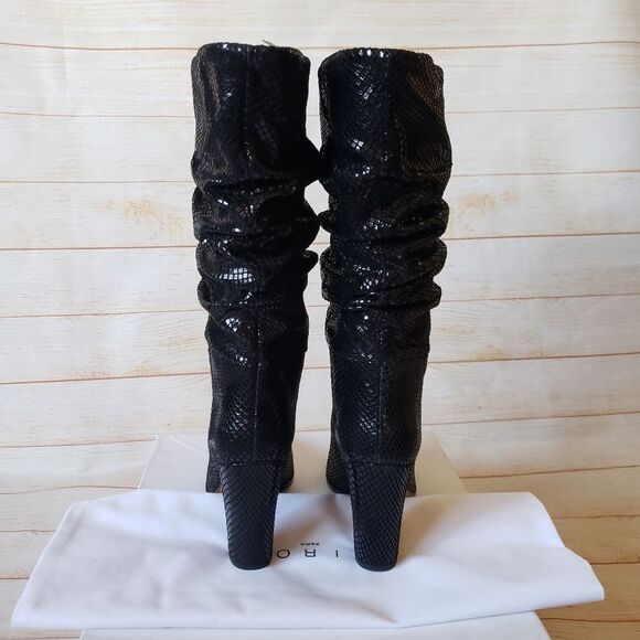 IRO Paris Yasur Gathered Snake Effect Luxury Leather Slouchy Boots Black Size 37 - Picture 7 of 15